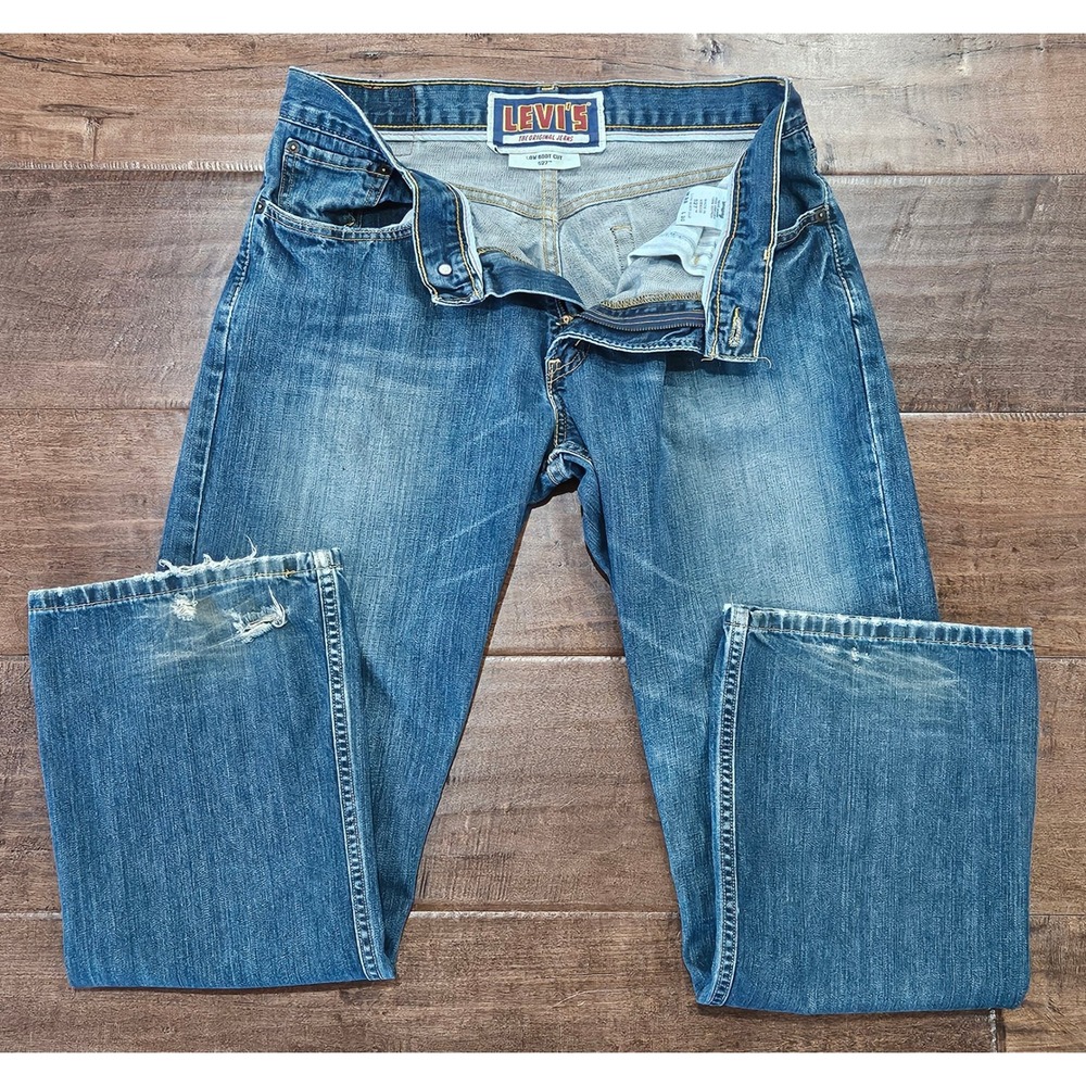 Y2K‎ Distressed Levis 527 Low Boot Cut Blue Denim Western Jeans 33x30 Med Wash